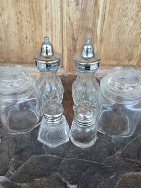 Vintage Anchor Hocking "Crown Point" Salt & Pepper Shakers, Mini Shakers, Jars